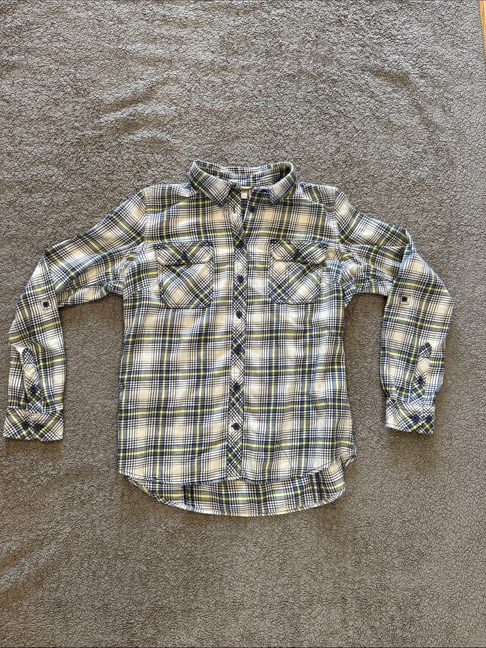 Kids Long-Sleeve Plaid Button-Down Shirt - Yellow & Navy